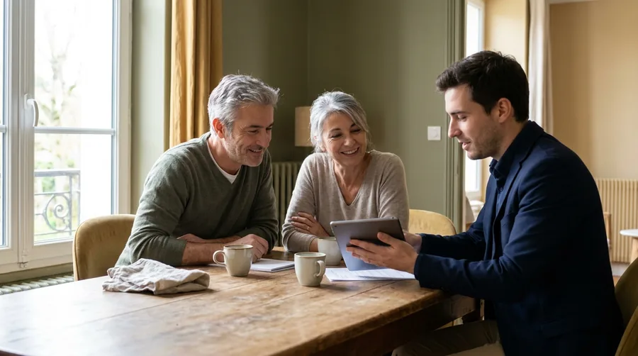 Propriétaires en rendez-vous d'audit avec un expert Golden Tree